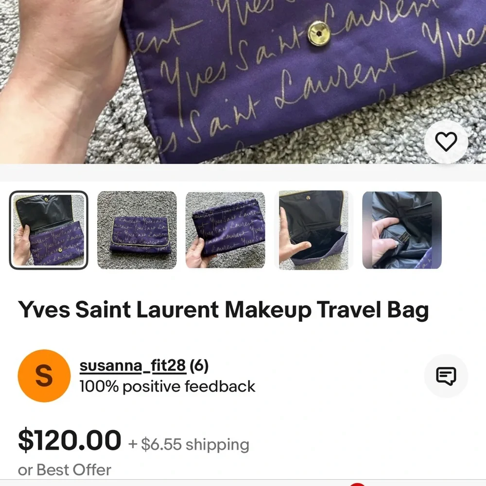 Yves Saint Laurent Purple and Gold Women's Bag cursive YSL logo all over - Picture 5 of 5